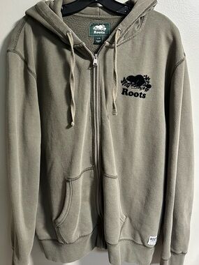 Roots Olive Zip-Up Hoodie Size Large